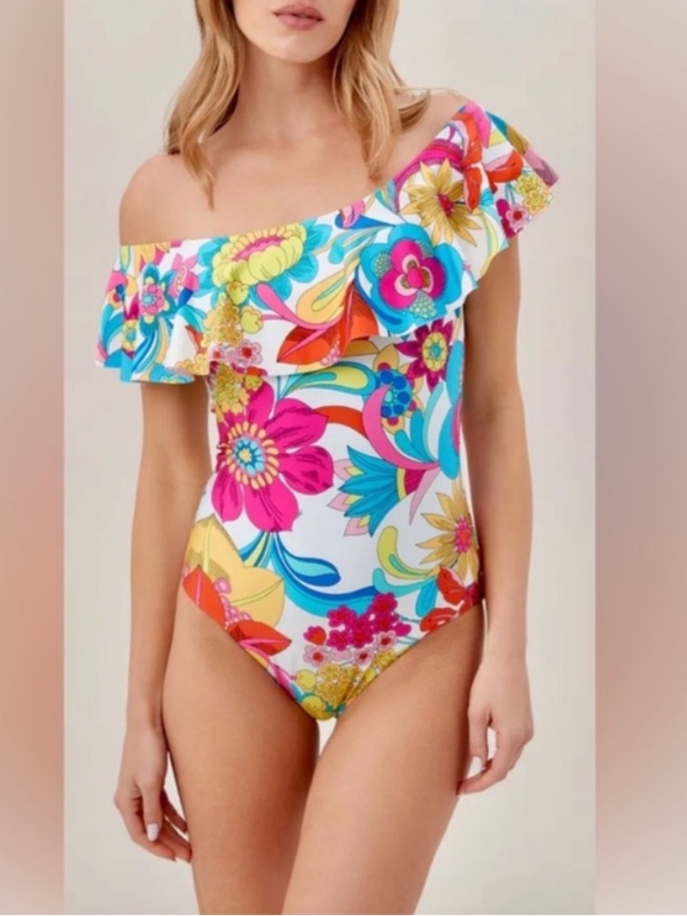 Trina Turk Floral Off the Shoulder Swimsuit Size 8